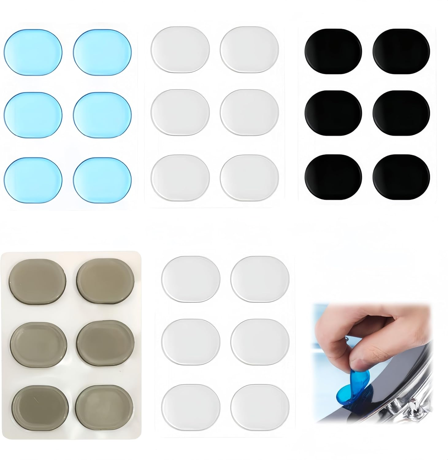 Ai-Oumleef Drum Dampeners, 30 Pieces Gels Silicone Gel Pads, Drum Dampeners Gel Pads, Soft Drum Dampeners for Drums Cymbals Tone Control (Blue, Black, Transparent White, Gray) image number 3
