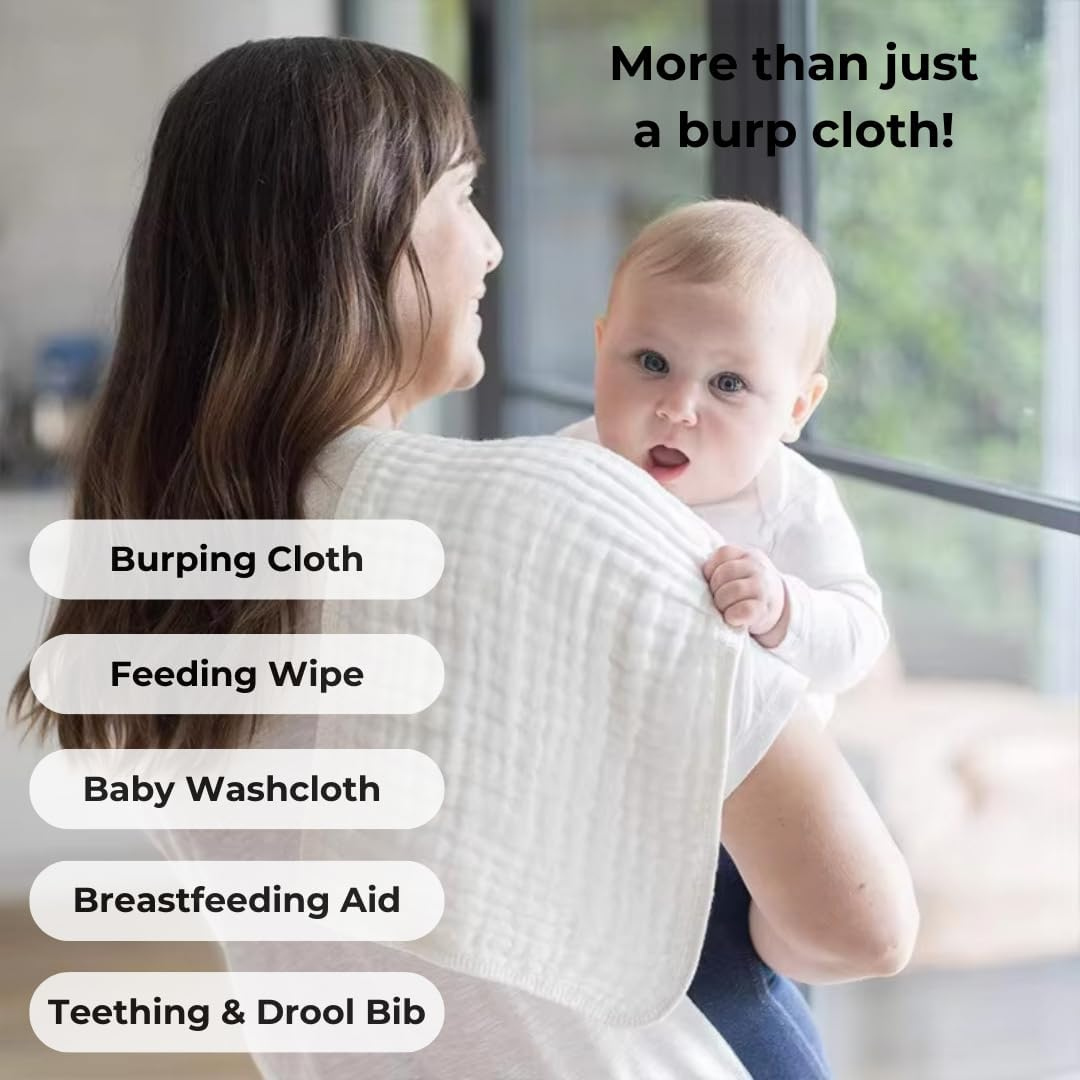 Muslin Burp Cloths 100% Cotton Baby Washcloths Face Cloths Large 20''X10'' Extra Soft and Absorbent Baby Burping Cloth for Boys and Girls | Pack of 6 (Blush) - Blue image number 4