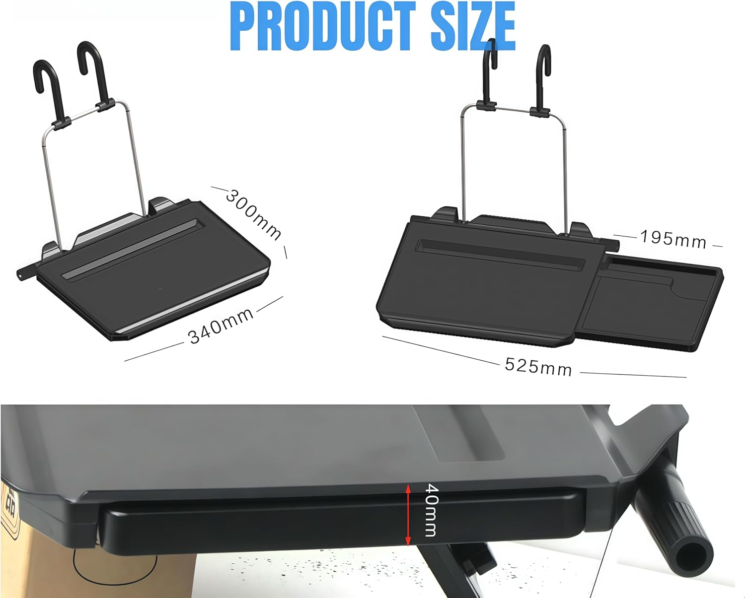 Seceles Car Laptop Desk, Automotive Foldable Laptop Mount Tray and Notebook Eating Wheel Desk, Car Food Eating Tray for Steering Wheel and Back Seat (Black) image number 1