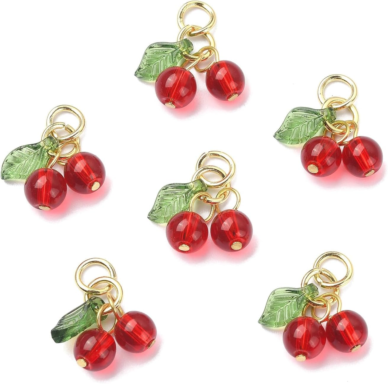 SVNXI 30 Pcs Red Cherry Charms Glass & Acrylic Beaded Charms Mini Cute Fruit Bead Charms for Earrings Bracelets Necklaces Jewelry Making DIY Crafts image number 5