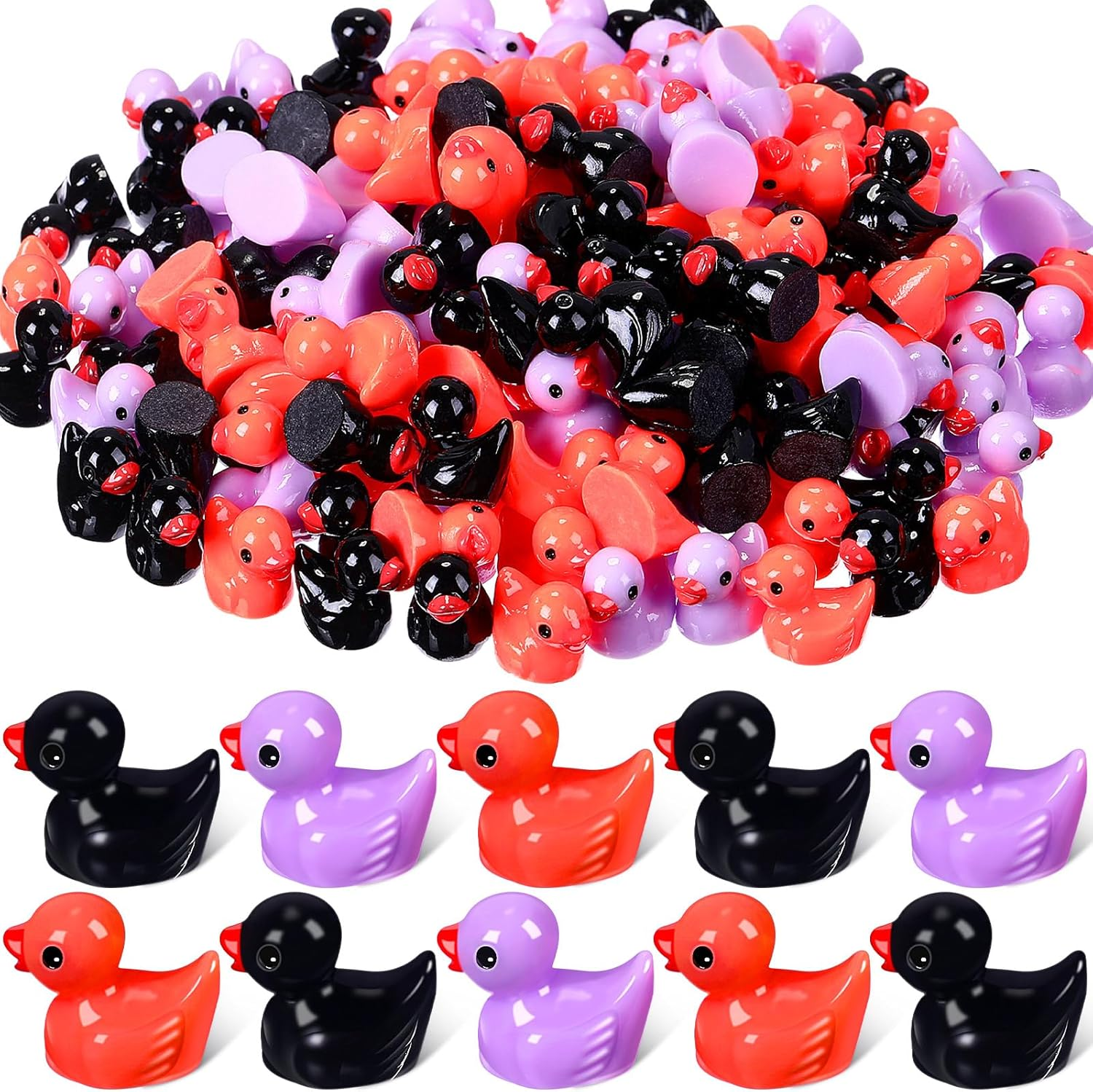 Rotatingpals 150 Pcs Halloween Mini Ducks Tiny Duck Orange Purple and Black Mini Resin Ducks for Halloween Party Toys Aquarium Potted Ornament Charms DIY Craft Accessories (Halloween Color)
