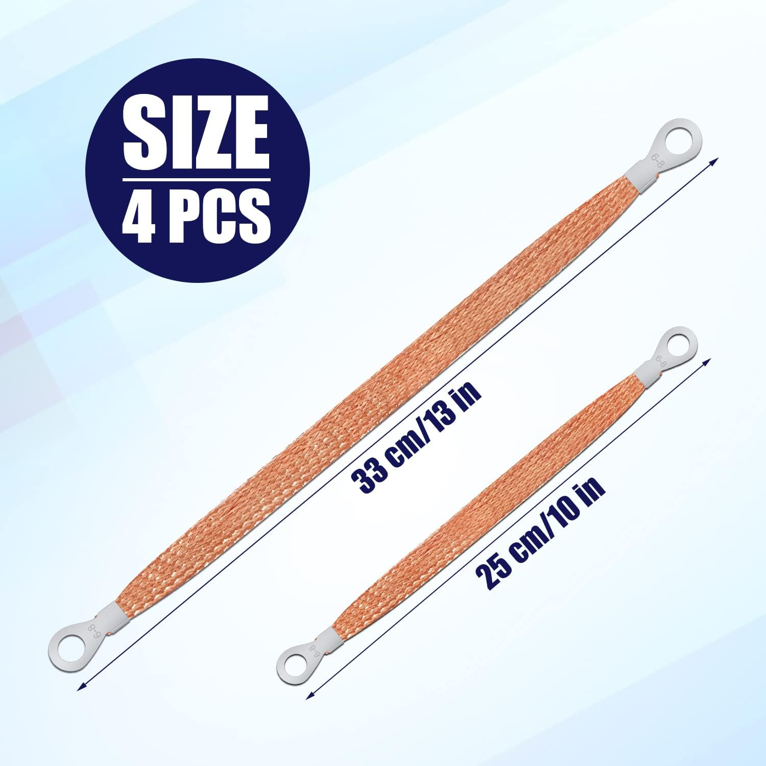 LUTER 4Pcs Universal Automotive Ground Strap Kit, 13Inch / 10Inch Vehicle Engine Ground Strap, Sturdy Woven Copper with 5/16" Rings Terminal (Copper Color) image number 5