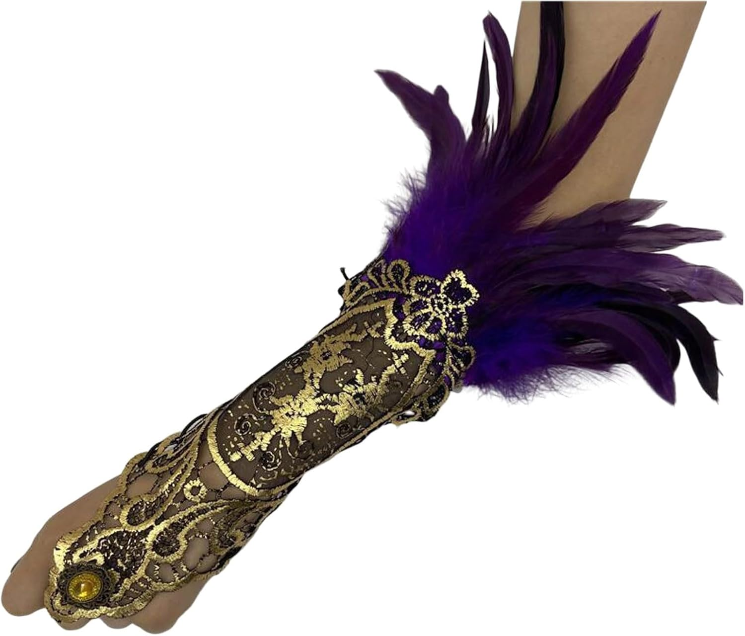 Generic Lace Feather Gloves for Women Witch Angel Costume Accessories Swan Wings Wrist Bands 1920S Sexy Black Gloves - A03-Bk2 image number 6