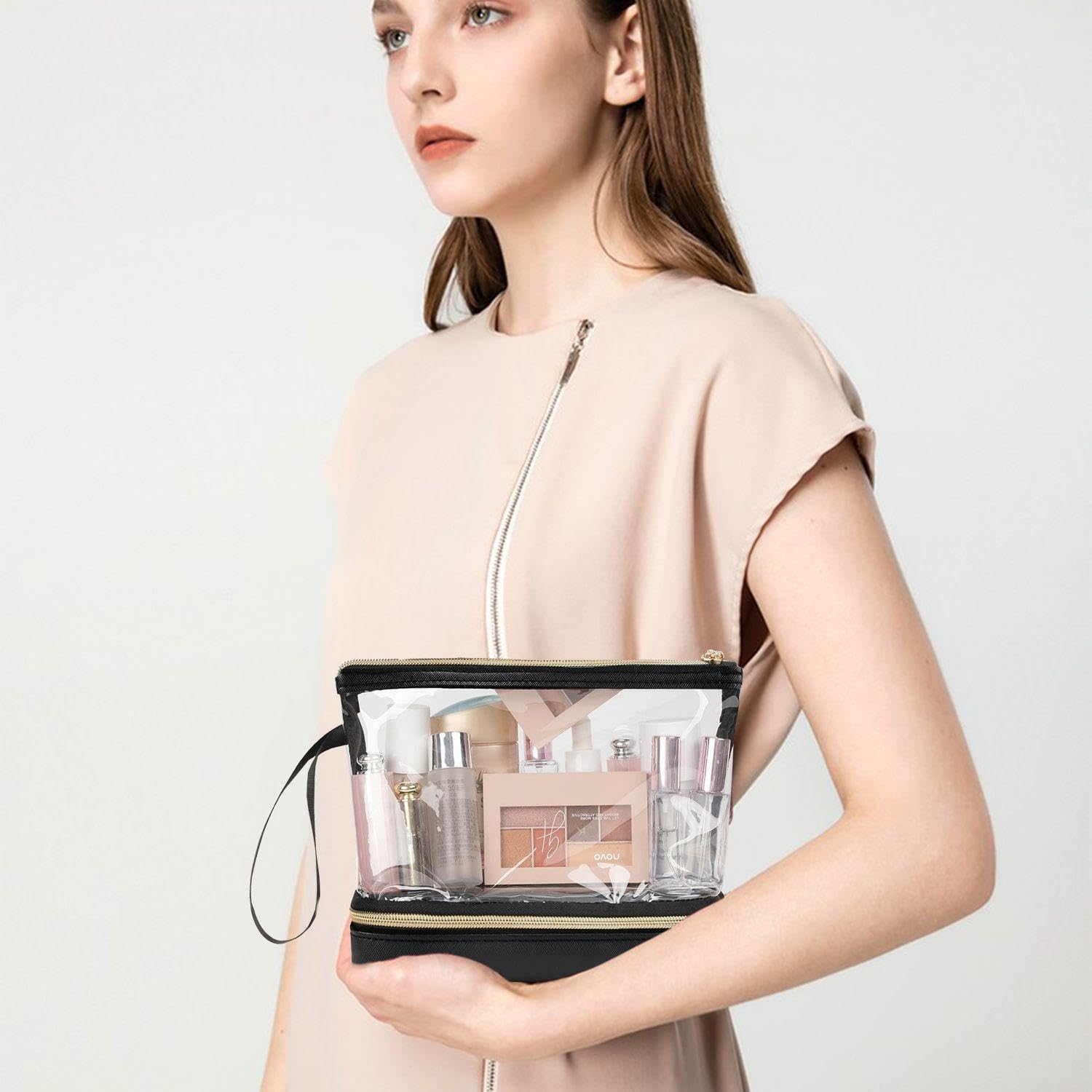 Pack of 2 Transparent Makeup Bags, Waterproof Makeup Bags, Double Layer Large Capacity Makeup Bag, Portable Makeup Bag, Travel Accessories