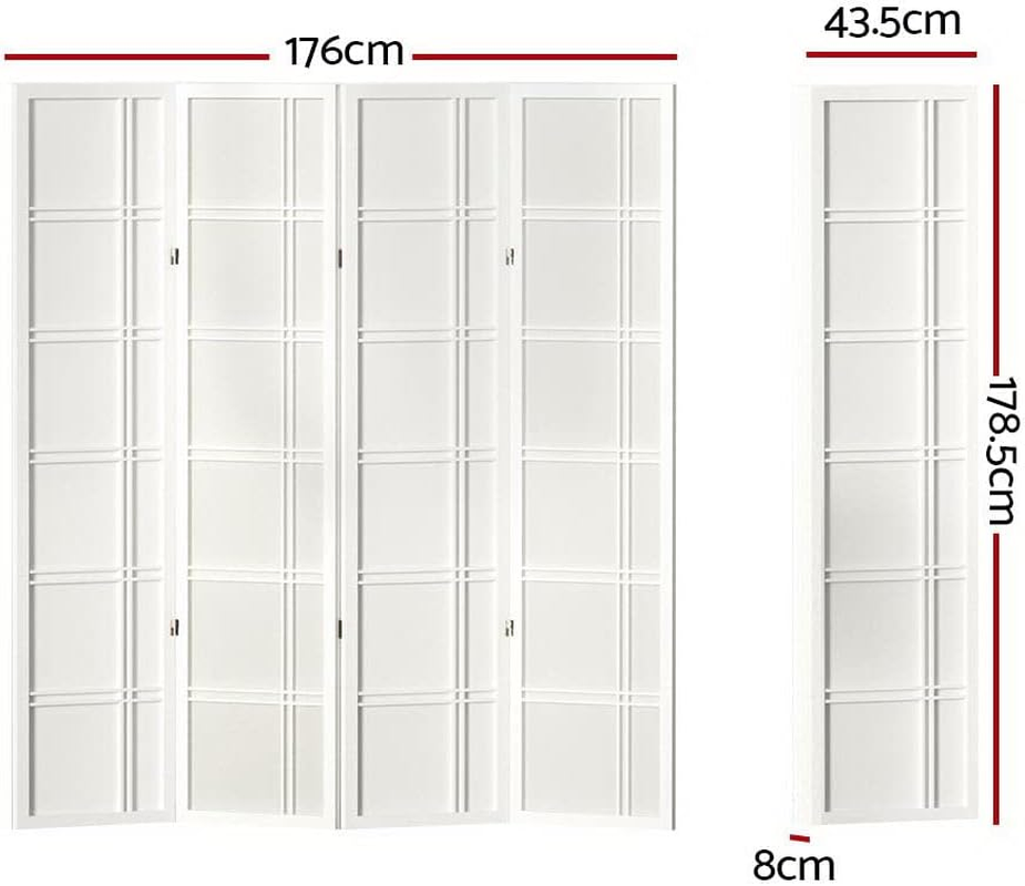 Artiss Room Divider, 4 Panel Folding Wooden Privacy Portable Screen Shelf Dividers Partition Wall Screens Home Pet Child Indoor Balcony Bedroom Furniture, Separator Water-Resistant White image number 1