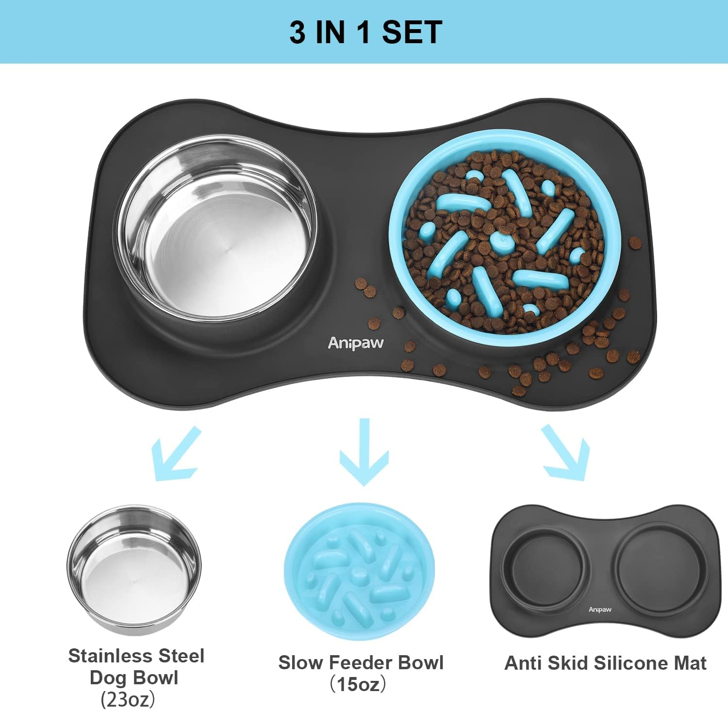 Non Slip Slow Feeder Dog Bowls Stainless Steel - No Spill Food Water Bowl for Small Medium Large Dogs, Raised Dog Feeder Bowl Fit Cats ﻿ image number 2