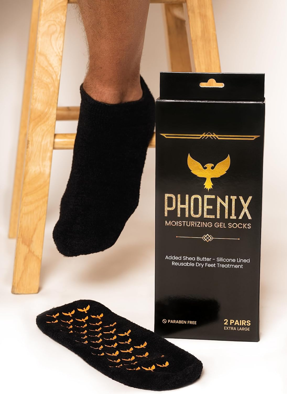 Phoenix Foot Peel Moisturizing Gel Socks for Men - Extra Large - 2 Pairs - with Shea Butter - Paraben Free - Reuseable Moisturizing Socks - image number 5