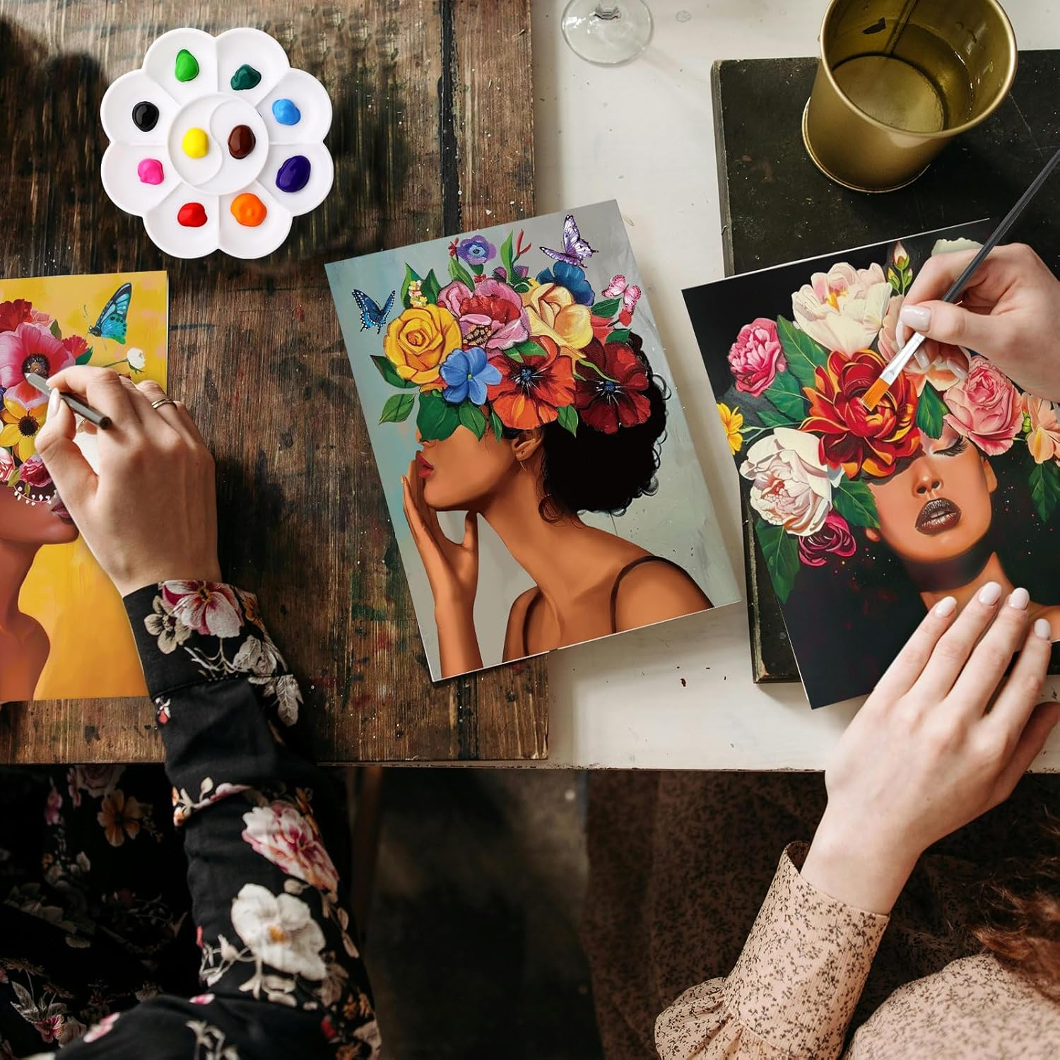 Amazingspark 6 Set Paint and Sip Kit for Adults 8"X 10" Pre Drawn Canvas for Painting Dly Acrylic Paint Set Canvas Panels Wood Easel, 24 Colors 60Ml 2Oz for Date Night Party Favors (Art Lady) image number 6