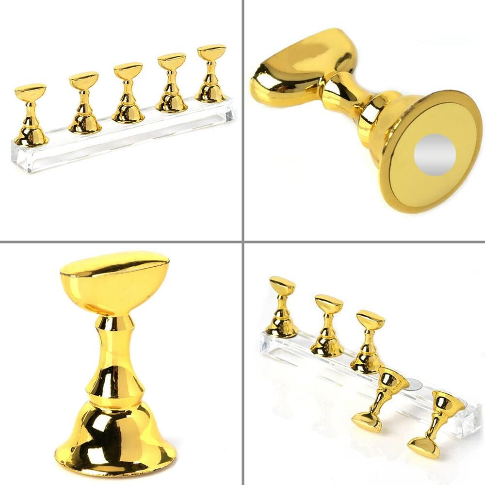 2022 Nail Tip Display Stand Holder Magnetic Practice Art Training Tool Finger AU (Gold) - White image number 7