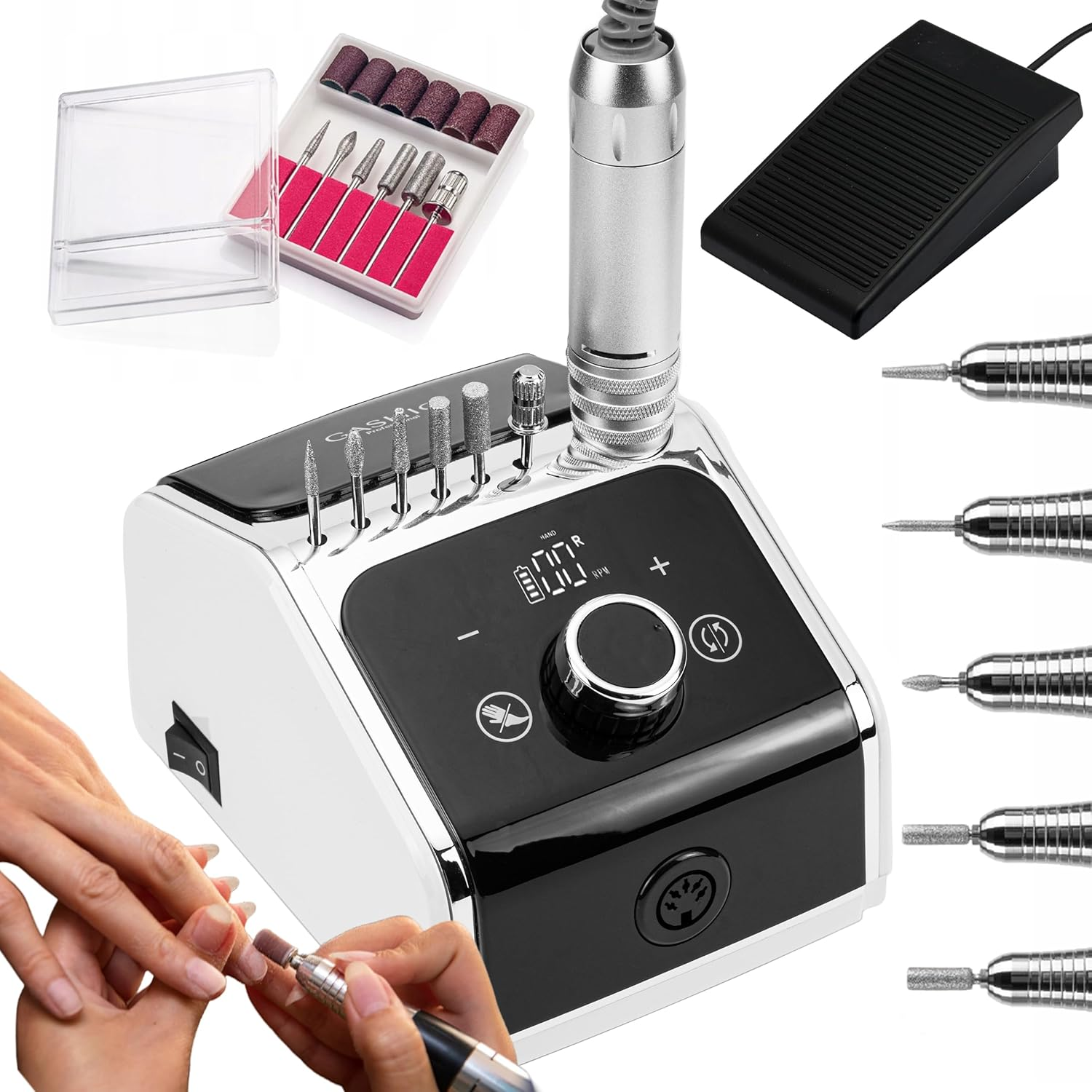 GASHIO&reg; Nail Cutter for Gel Nails, Nail Drill 50 W, Electric Nail File, Manicure Pedicure Set, Electric, Nail Cutter with Cable, Nail Cutter with Foot Pedal, Nail Machine for Nails, 35,000 Rpm