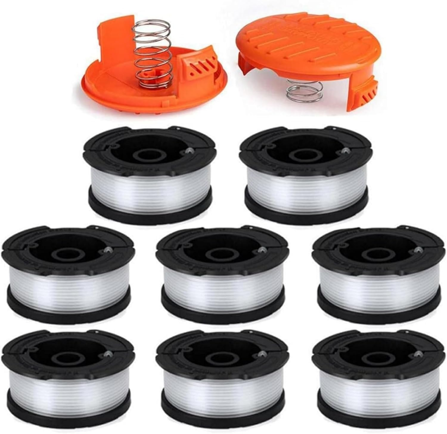 AF100 Replacement Spool for Black & Decker Trimmers, 30-Foot, 0.065-Inch, Compatible with GH900, GH600, GH610, Includes 8 Spools, 2 Caps, 2 Springs image number 2