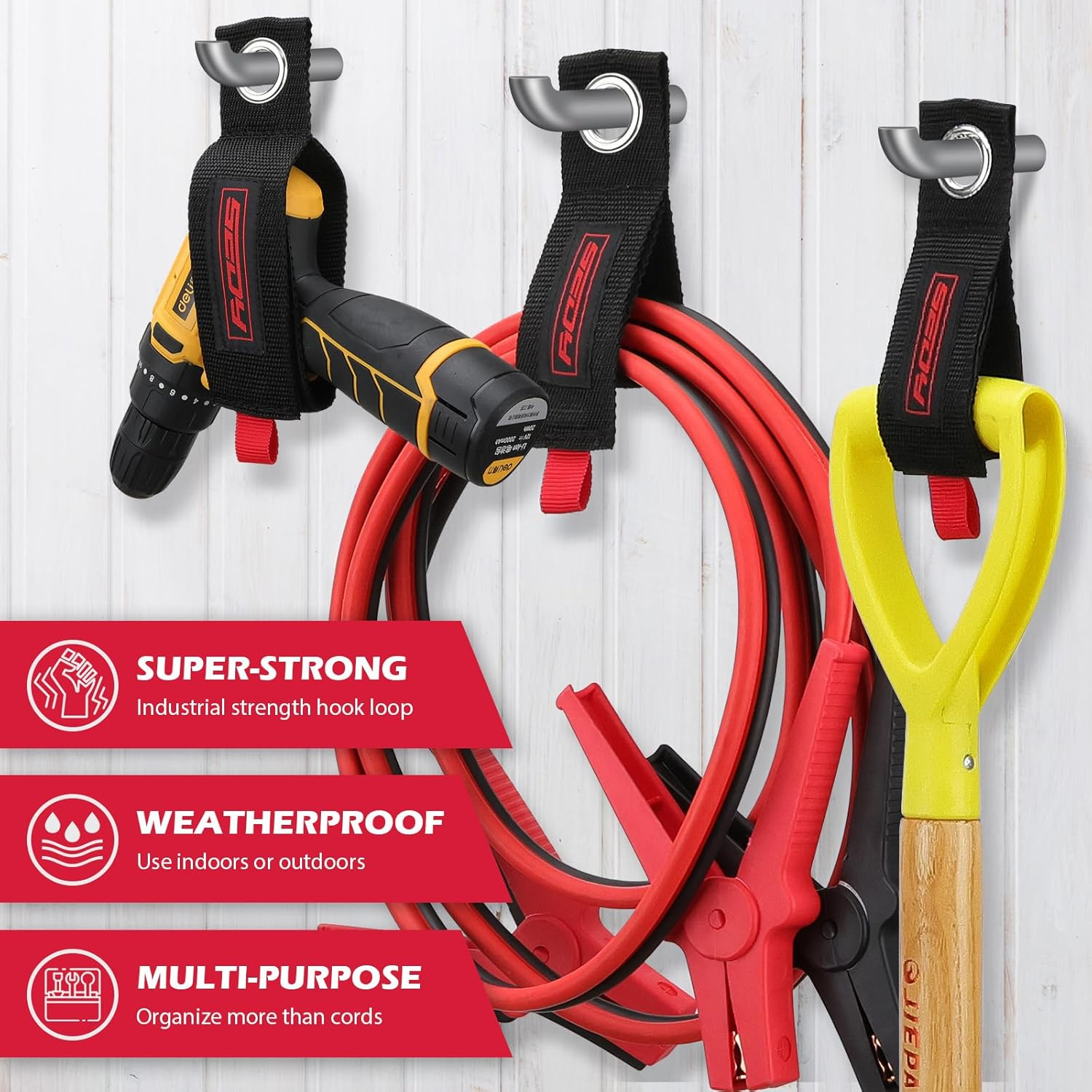 6 Pack Large Heavy Duty Easy-Carry Storage Straps 13",10", 17" Extension Cord Organizer Extendable Cable Ties Strap Loop Hanger Organizer for Cable, Hose, Power Cord, and Rope image number 3
