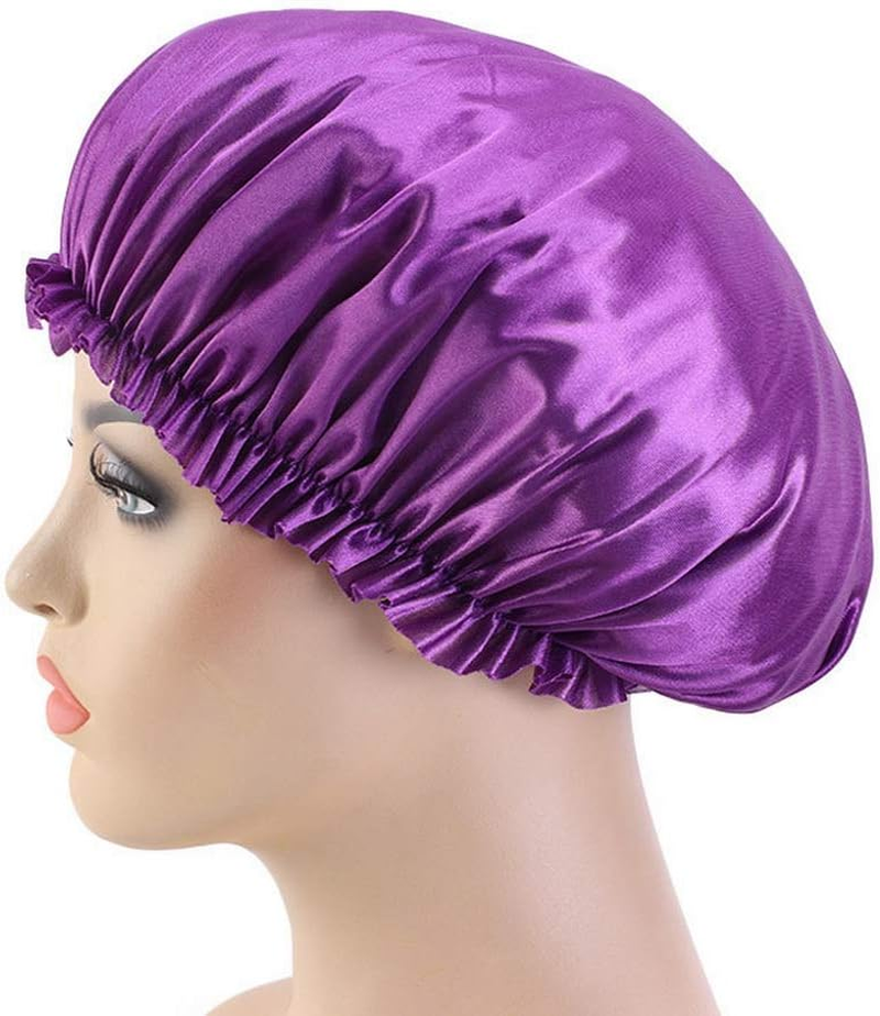 COMVIP Women Imitated Silk Solid Elastic Band Sleep Hair Bonnet Chemo Cap J: Dark Purple image number 1