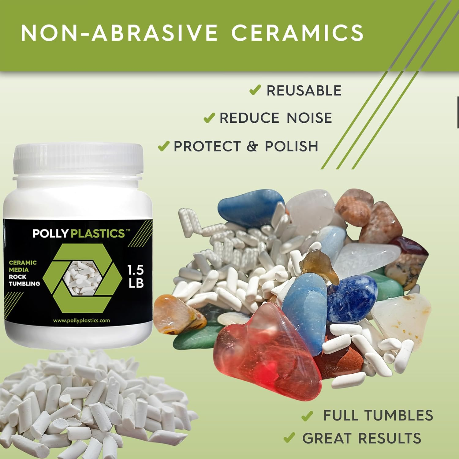 Polly Plastics Rock Tumbler Tumbling Media Grit Kit & Ceramic Filler in Heavy Duty Resealable Bags image number 1