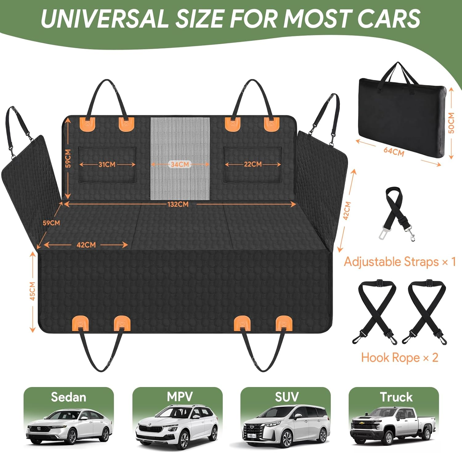 INSMEER Dog Seat Cover 7-In-1 Protection - Waterproof, Hard Bottom, Wear-Resistant, Machine-Washable, Universal Fit, Safety Belt, and Hammock Design for Ultimate Pet Comfort and Safety image number 2