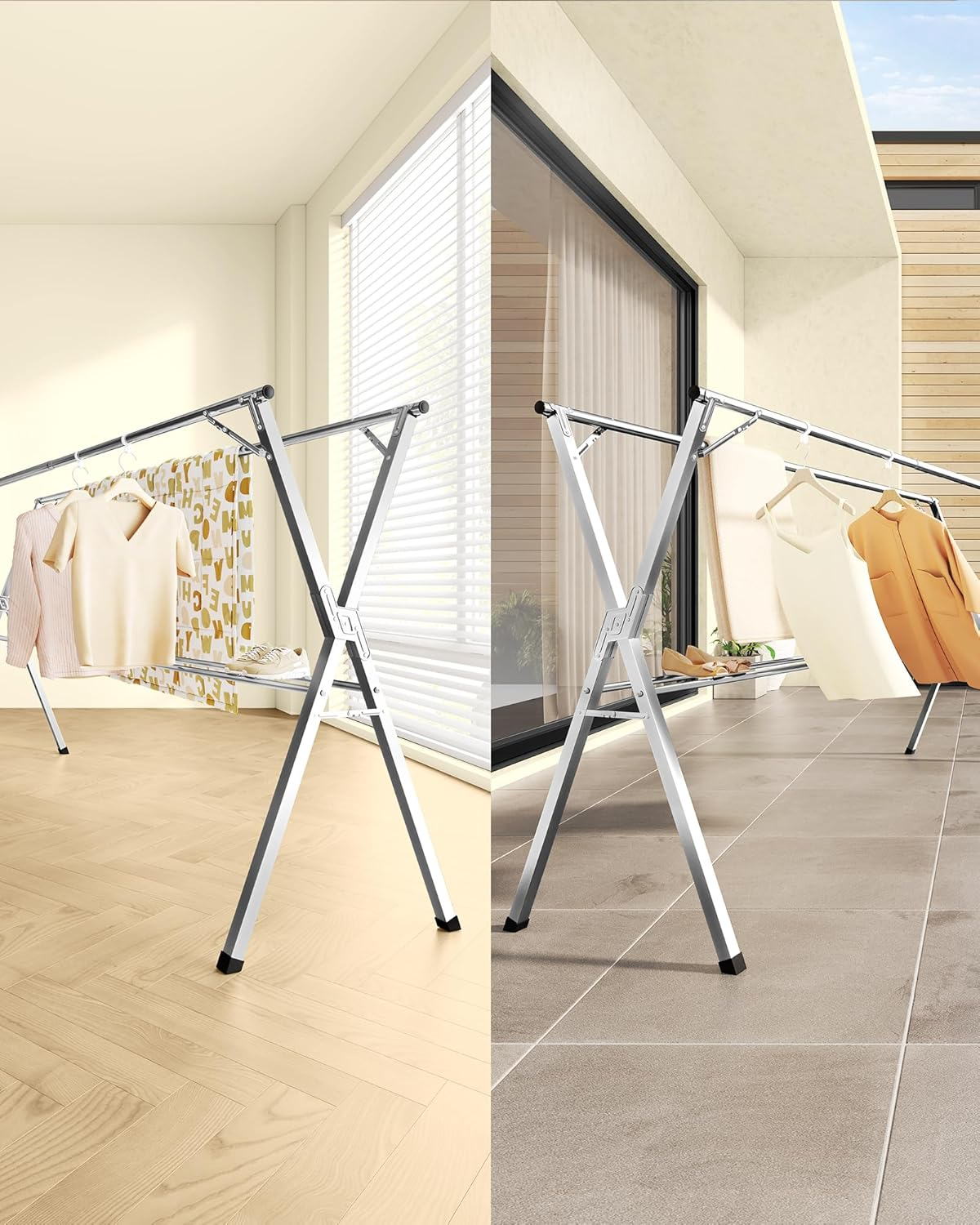 SONGMICS 133-200Cm Extendable Folding Freestanding Indoor Outdoor Clothes Airer Clothes Airer Dove Grey LLR902E01 image number 5