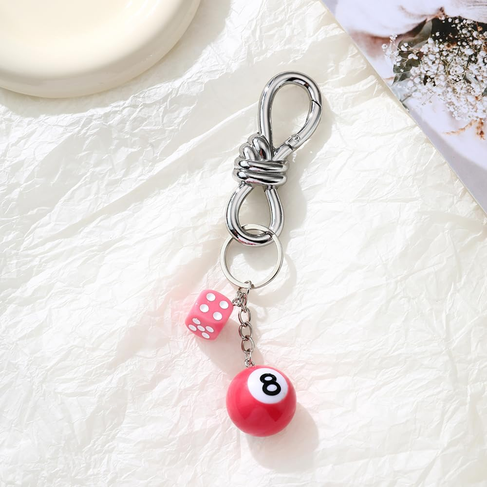 Dhdfisd Twist Knot Clasp Keychain 8 Ball Dice Keychain Bag Purse Handbag Charms Fashion Accessory Heavy Duty Snap Hook
