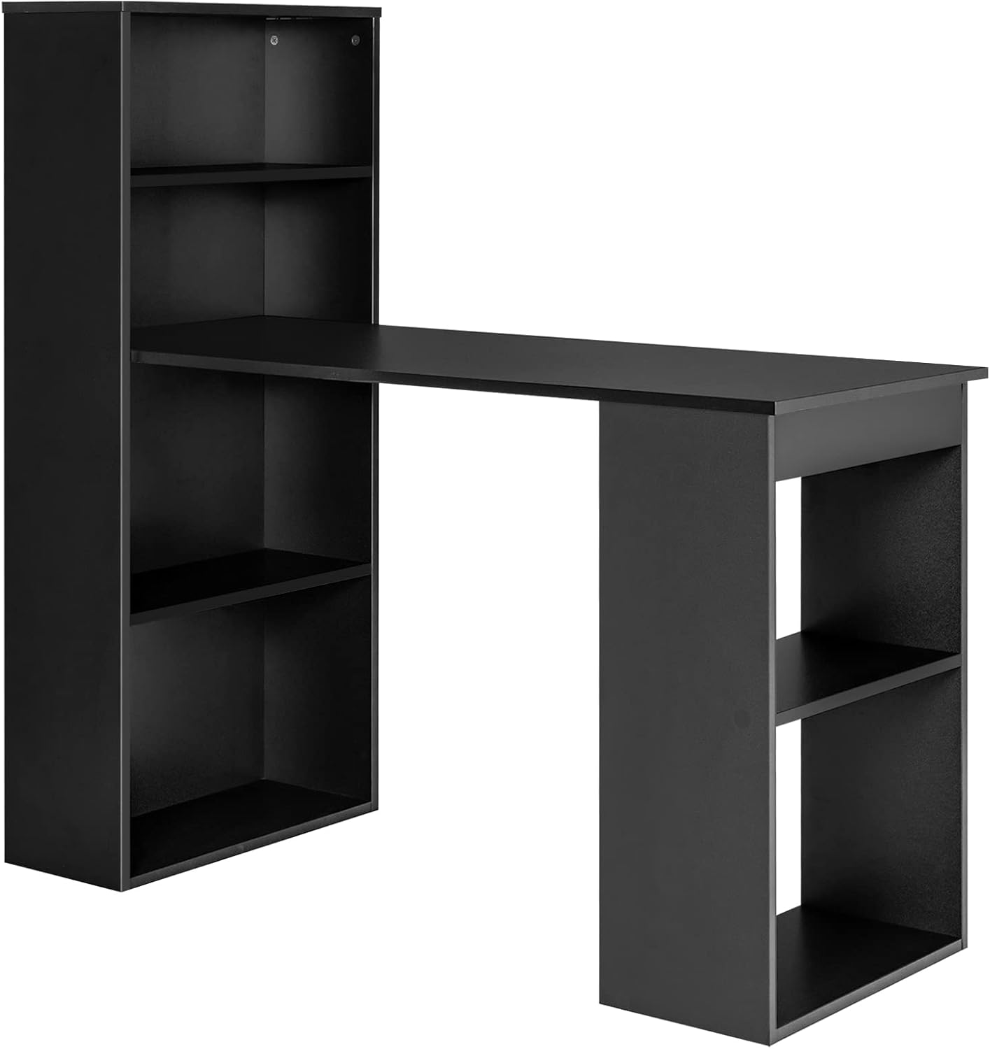 Giantex Reversible Computer Desk with Bookshelf, Writing Study Workstation W/Storage Shelves & CPU Stand, Modern Computer Table W/Large Desktop for Home & Office, Space-Saving Design (White)