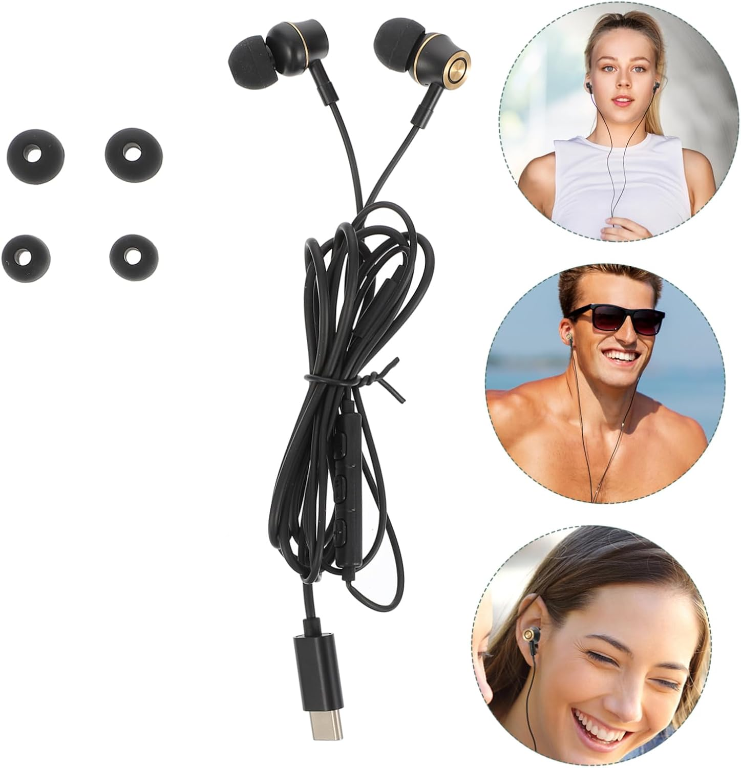 LAPYAPPE USB Type-C In-Ear Earbuds with Mic Noise Reduction Wired Headphone for Phone and Tablet Black Metal Housing Suitable for Call and Music image number 4