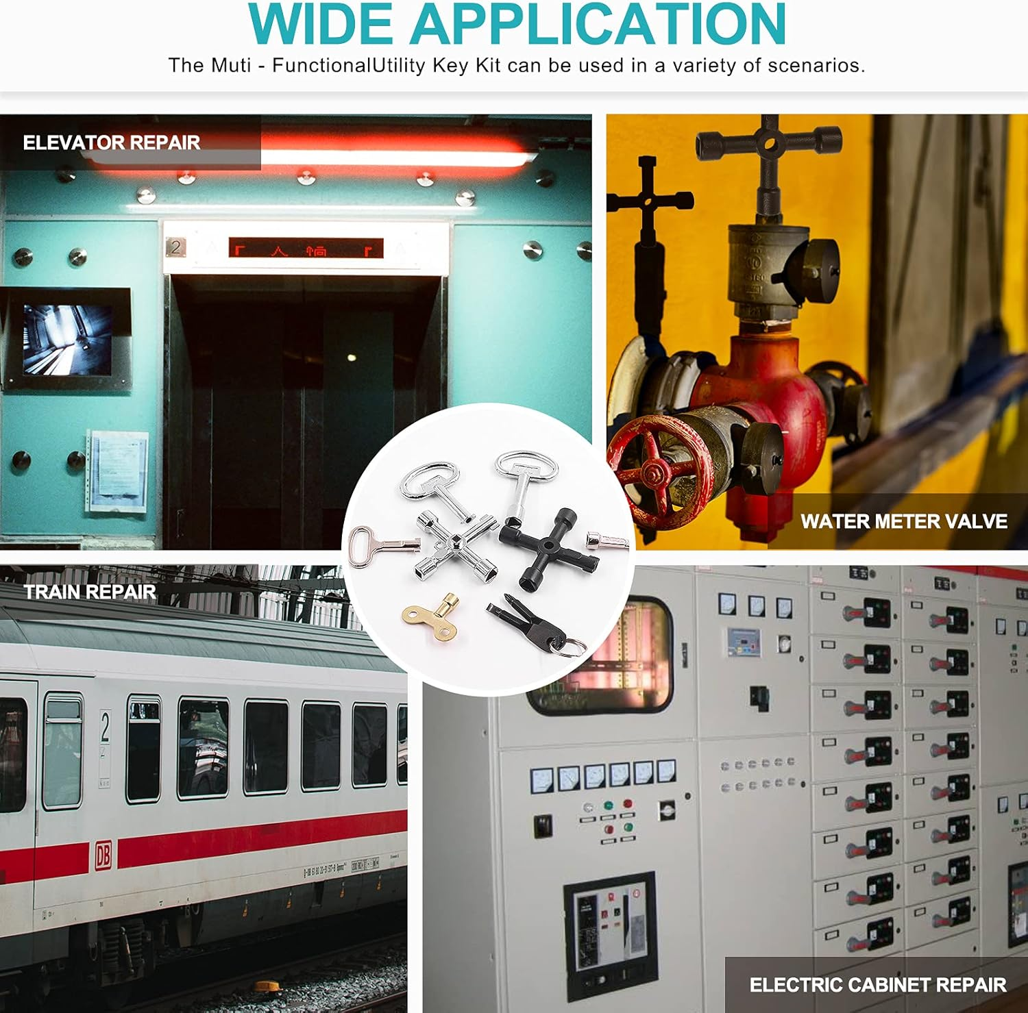 Cimeton 12Pcs Multi Functional Utility Tool Key Kit Including Two Types 4 Way Cross Keys, Two Keychain Screwdriver, Four round Triangle Electrical Spanner Key, Five Water Tap Faucet Keys and Key Ring image number 1