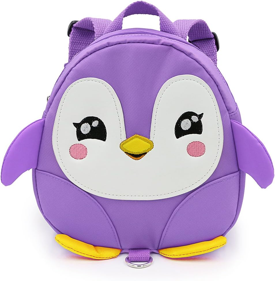 Hipiwe Baby Toddler Walking Safety Backpack Little Kid Boys Girls Anti-Lost Travel Bag Harness Reins Cute Cartoon Penguin Mini Backpacks with Safety Leash for Baby 1-3 Years Old, Purple, - Pink image number 3