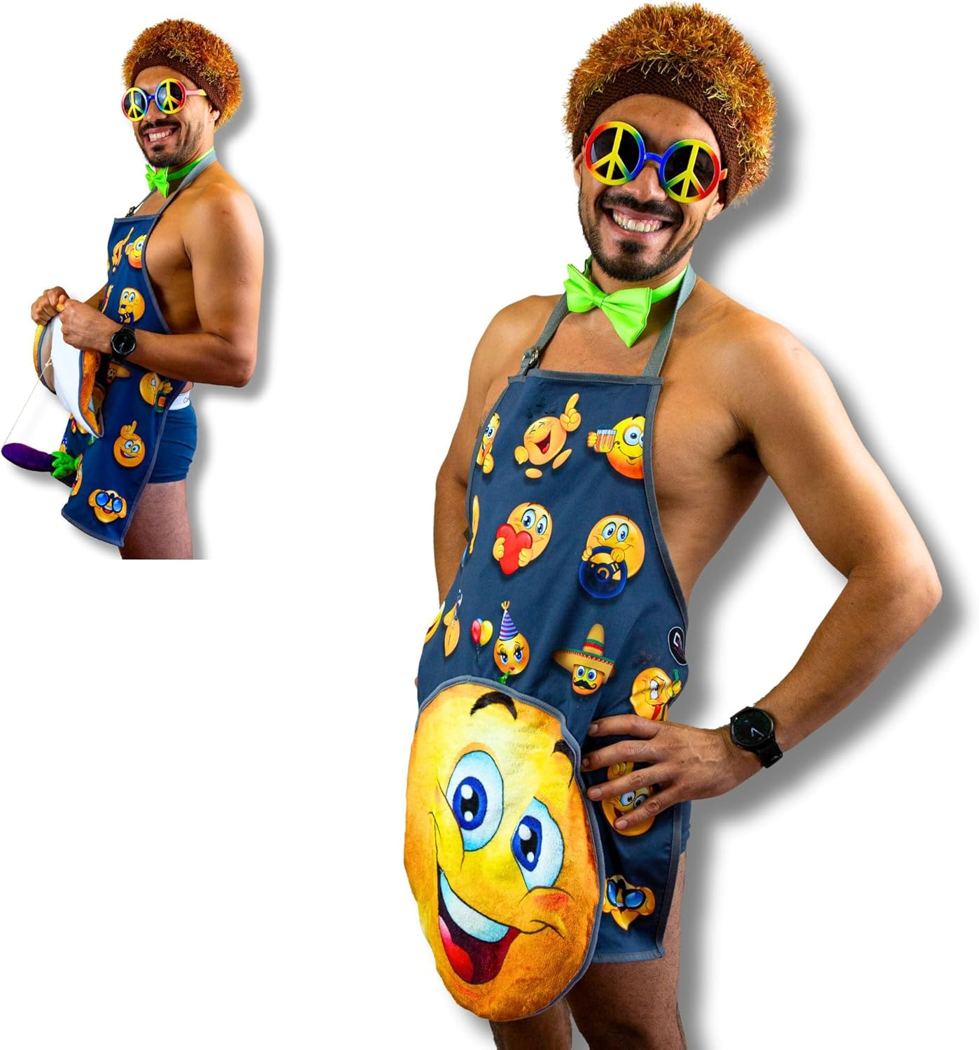 Cheeky Geeky &ldquo;Eggplant&rdquo; Funny Emoji Aprons for Women & Men &ndash; Durable Party Chef Apron with Plush Surprise, Hilarious French Maid, Waterproof & Adjustable Kitchen, Work, Painting & BBQ Apron image number 3