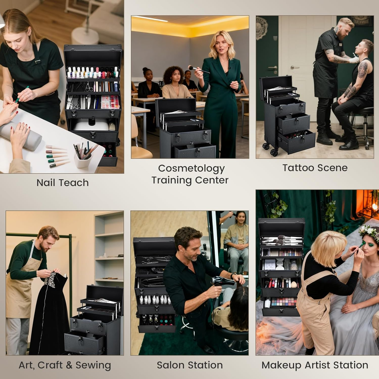 Yueieoun Rolling Makeup Case with Wheels, Black image number 1