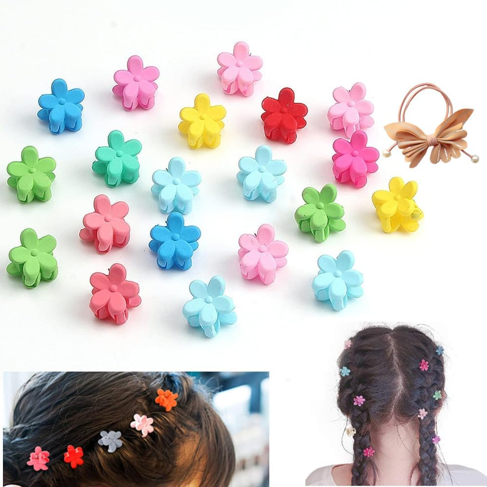 100 Pcs Mini Colorful Hair Claw Clips,Colorful Plastic Mini Hair Claw Clips Flower Hair Bangs Pin Girl Hair Accessories Clips(Random Color) image number 1