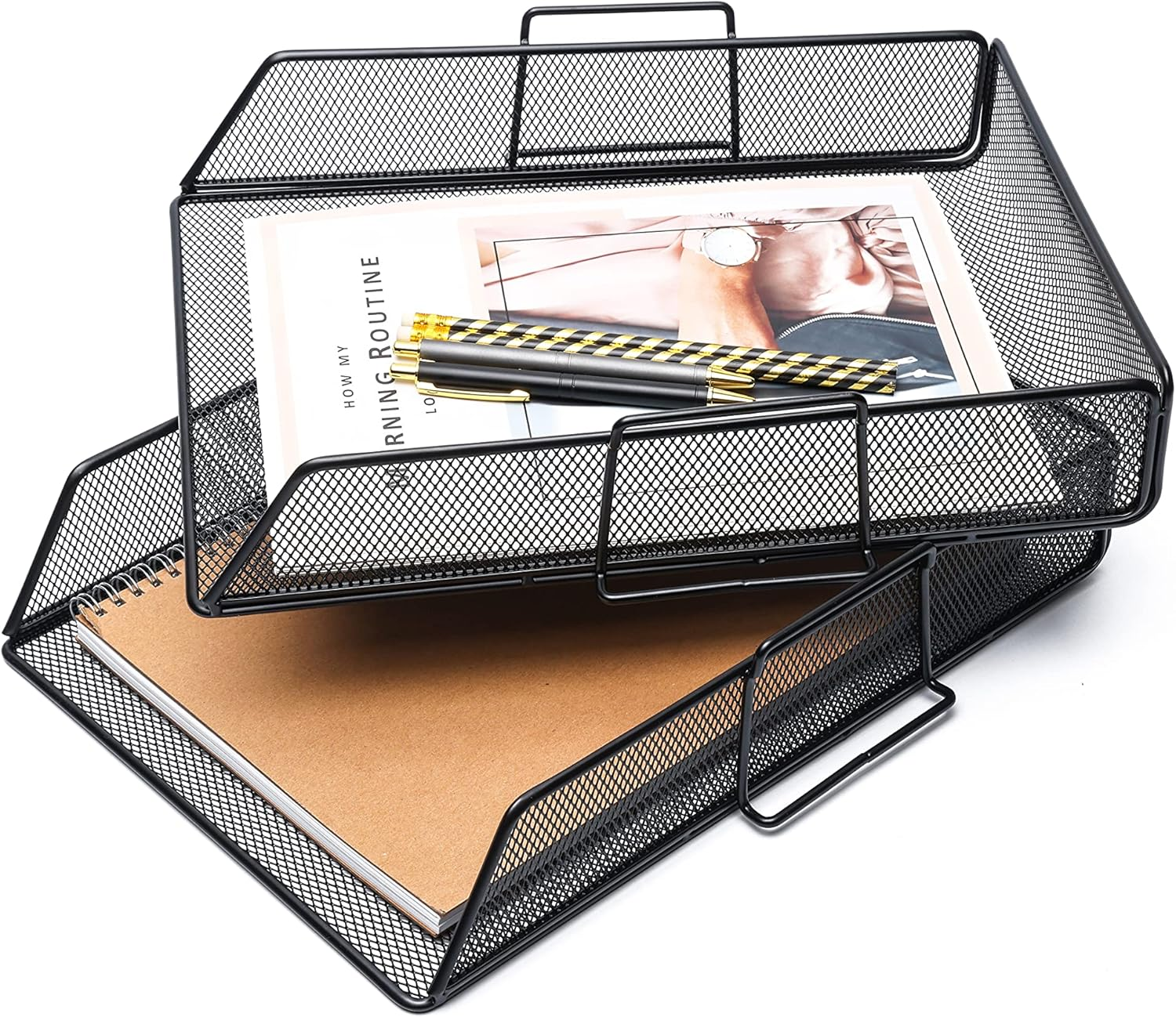 EXERZ Paper Sorter/Tray/Desk Organiser/File Holder 2Pcs - Office, School (Black) - 2 X Black image number 3