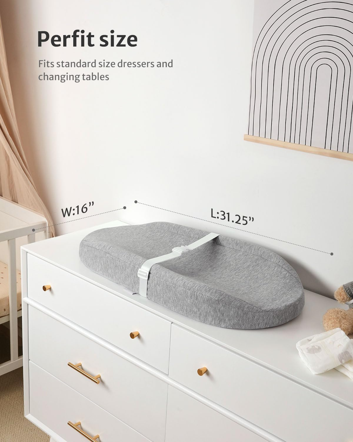 Blissful Diary Baby Changing Pad with Waterproof Lining Foam, Includes a Soft & Washable Cover, Contoured Changing Table Pads for Dresser Top with Non-Slip Bottom, 32&rdquo;&times;16&rdquo; (Grey, Avocado) image number 2