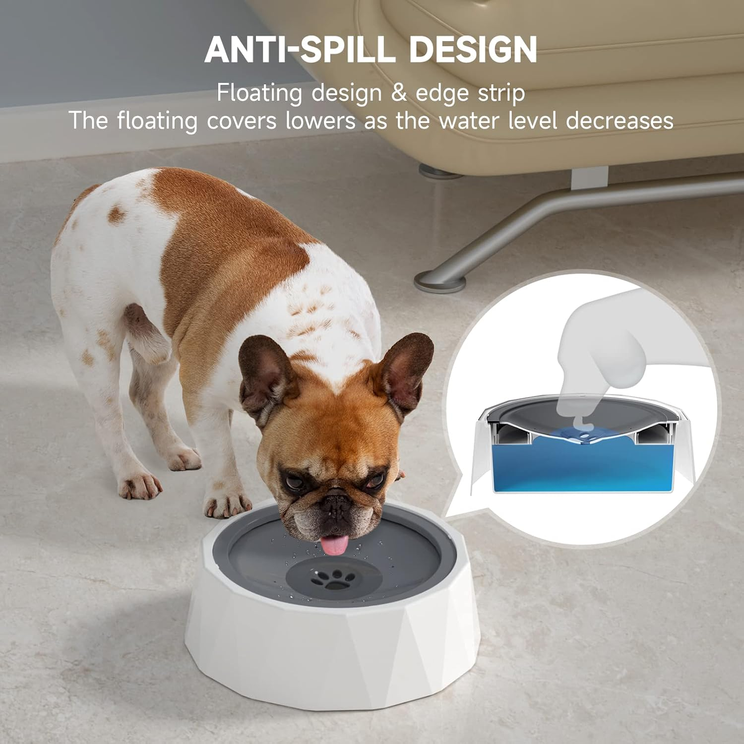 ELS PET Dog Bowl No Spill, Pet Water Bowl No Drip Slow Water Feeder Cat Bowl, Pet Water Dispenser Large Capacity Travel Water Bowl for Dogs, Cats (1L, Grey with Filter) image number 6