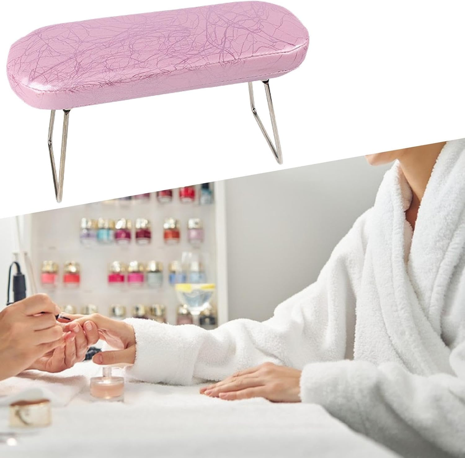 Perfeclan Salon Nail Art Hand Rest Folding Leg Manicure Table Mat Nail Arm Rest Pillow Manicure Tool for Woman Nail Salon Nail Beginner, Pink image number 2
