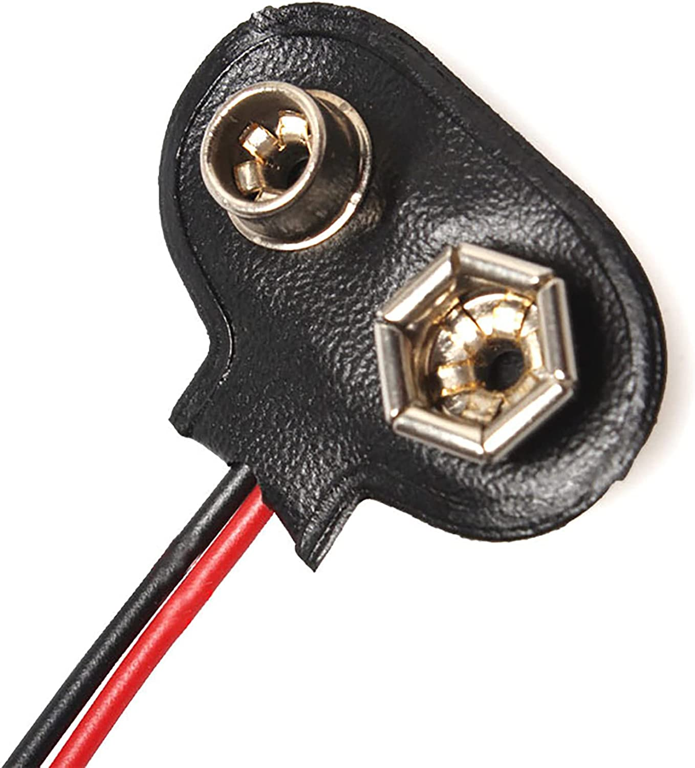 9V Battery Clip Connector, Tunghey 10 Pack 9V Battery Clip Connector, T Type Faux Leather Long Cable Housing Connection image number 3