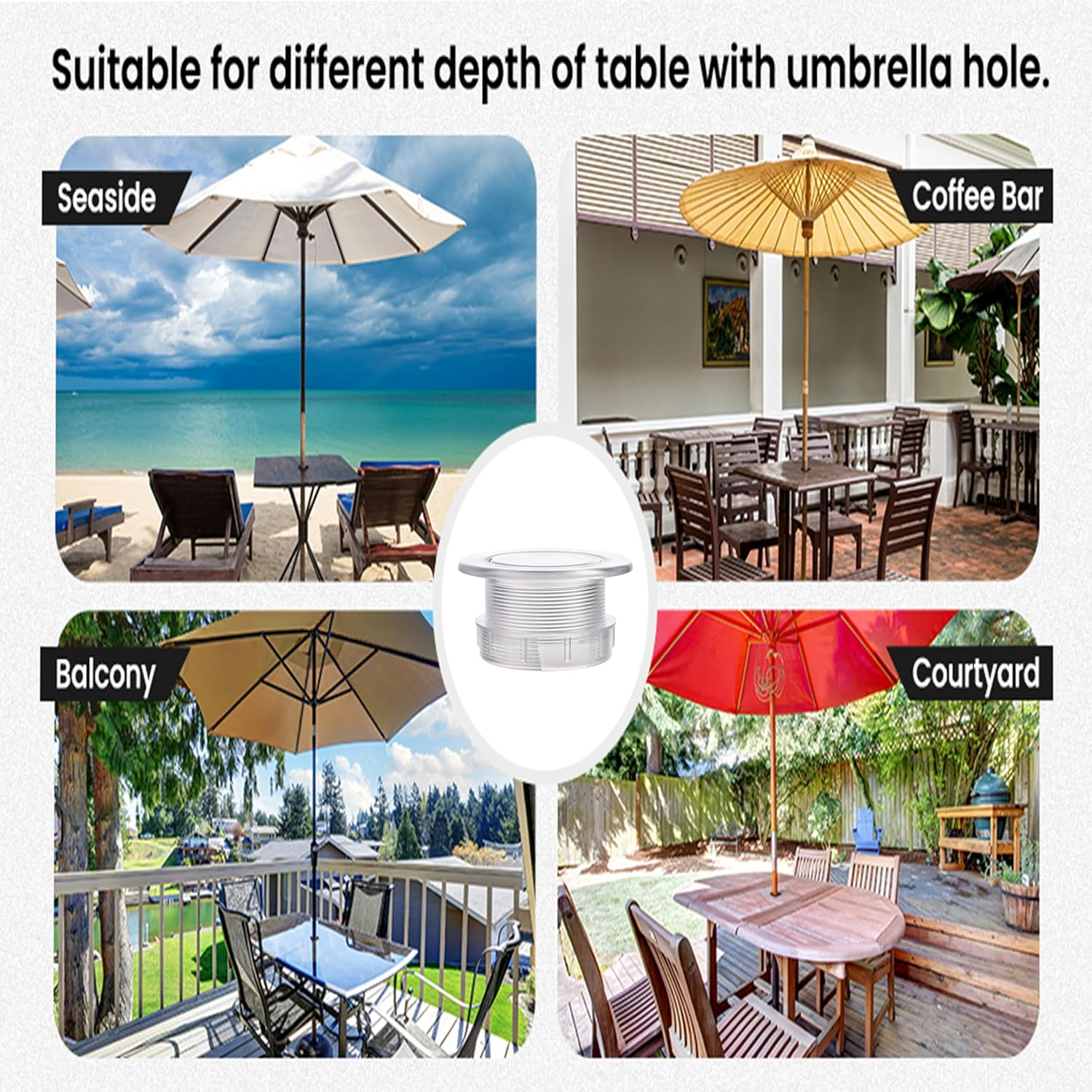 Umbrella Hole Ring Plug Cap Set,Umbrella Hole Stabilizer,Parasol Umbrella Hole Ring Plug and Cap Set,Plug-In Sunshade Hole Stabilizer,Designed for Outdoor Gardens, Swimming Pools(Transparent)