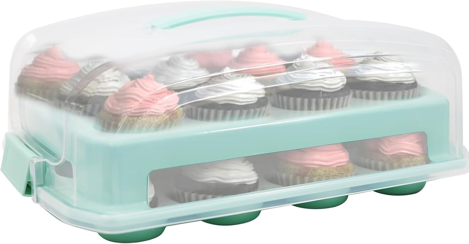 2 Tier Cupcake Carrier for 24 Cupcakes, Durable Muffin Traveler Reusable Cupcake Box, Airtight Snap Lid Clear Plastic Storage Container Baked Goods Container image number 3