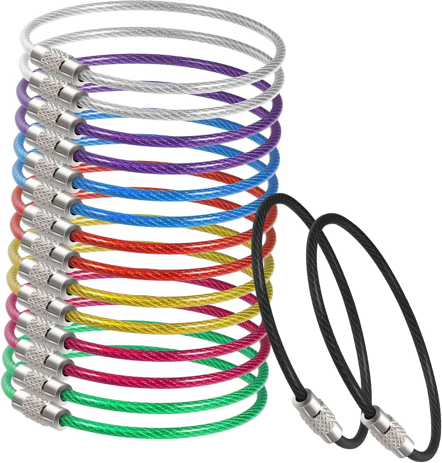 Tofficu 16Pcs Wire Keychain Cable Stainless Steel Multi-Color Key Rings for Travel Luggage and Bag Tags image number 4