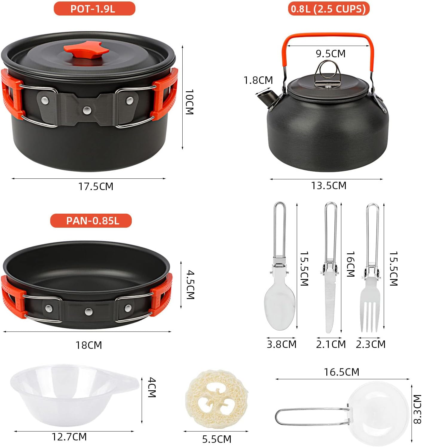 13Pcs Camping Cookware Set, VIPITH Outdoor Camping Kitchen Set Camping Accessories Cooking Pots and Pans Kettle Set Portable Camping Cookware Mess Kit for 2-3 Person Outdoor Picnic Hiking