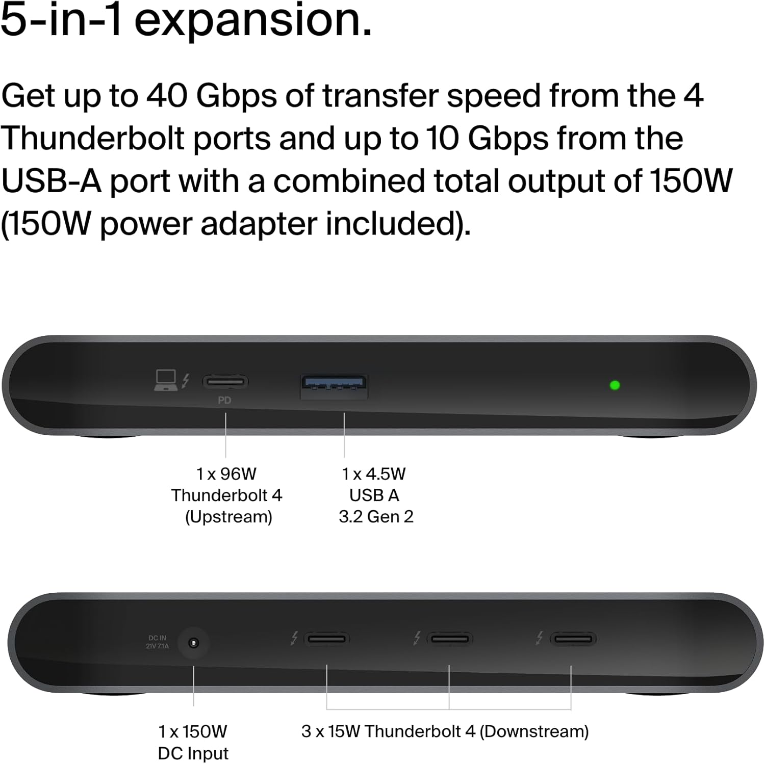 Belkin Connect Thunderbolt 4 Docking Station, 5-In-1 USB-C Multiport Core Hub W/ 96W Power Delivery for Mac, Windows, Single 8K or Dual 4K Display, Thunderbolt 4 Cable and Power Supply Included