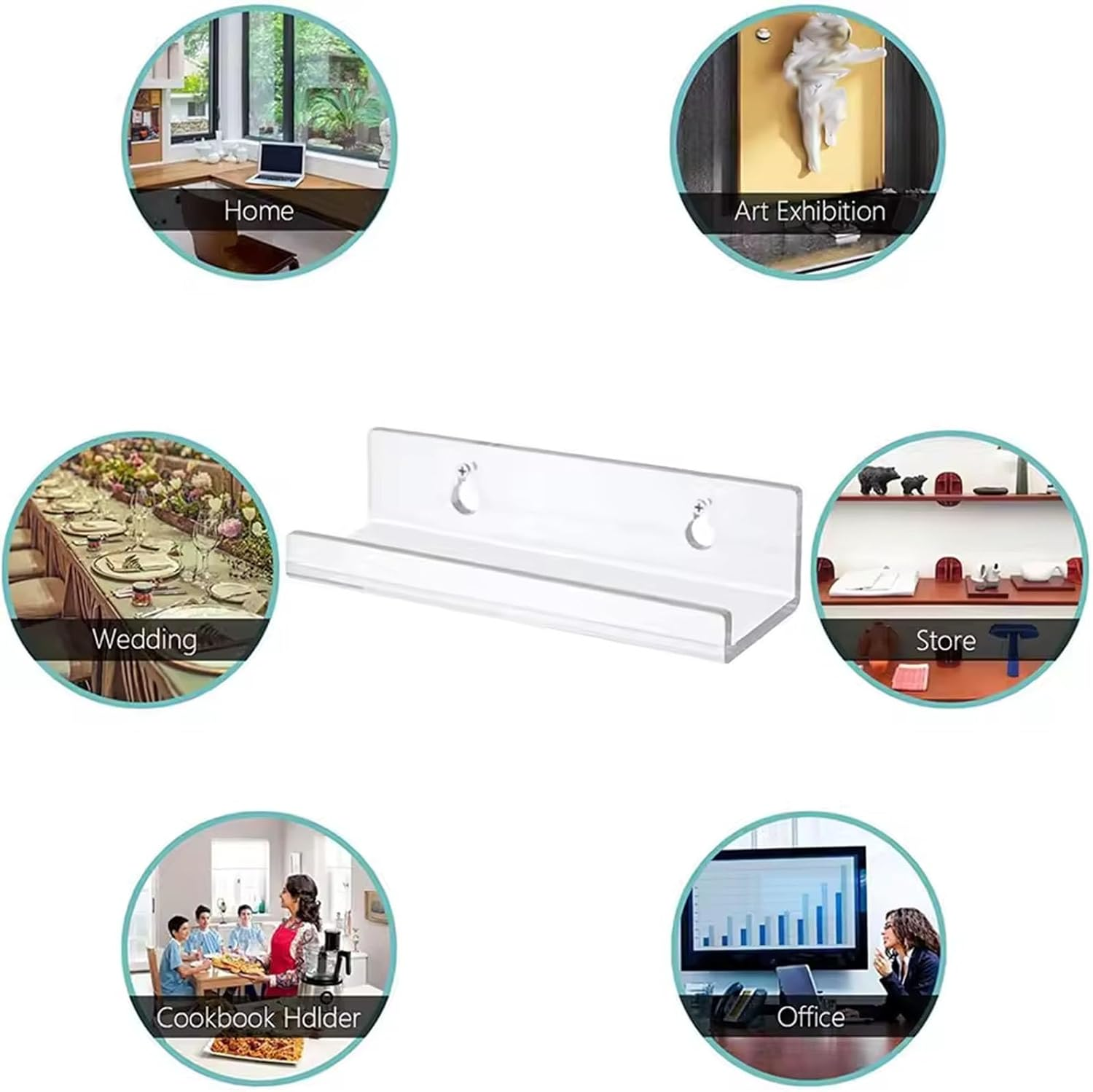 4 Pack Acrylic Shelves for Wall Storage, 12" Floating Bookshelves for Kids, Display Shelf Organizer for Bathroom, Bedroom, Living Room, Kitchen, Room Decor, Clear image number 2