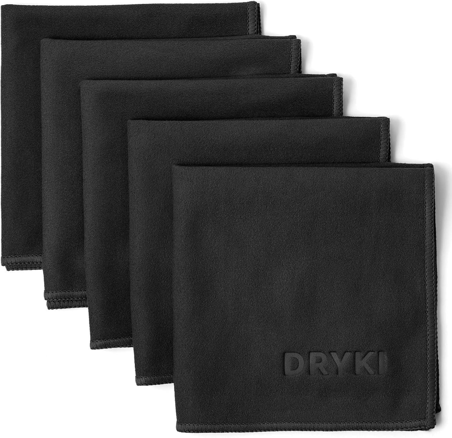 DRYKI Sweat Absorbing Handkerchiefs - the Original Sport Microfiber Hankies for Wicking Sweat from Hands, Face, Body (Classic Black, 5 Pack + Bag)