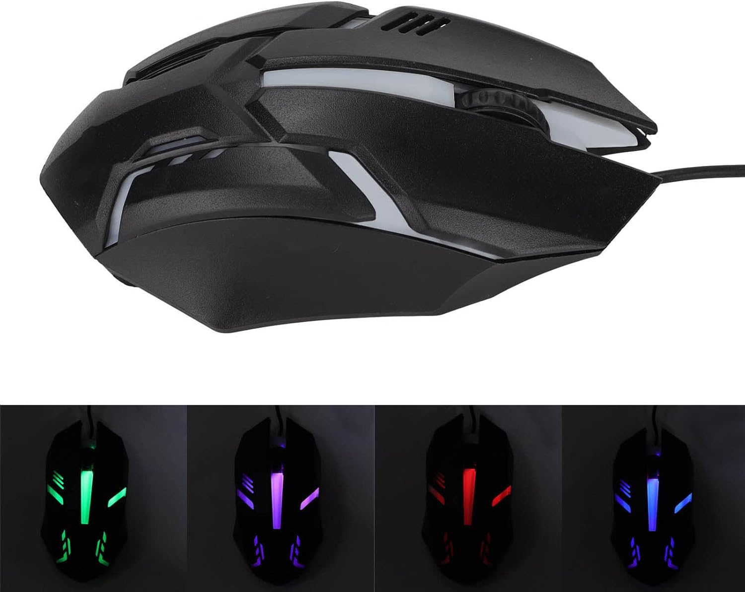 RGB Gaming Mouse, 1600 DPI USB Wired Computer Mice, 3D Scroll Wheel, Adjustable DPI, Ergonomic Gamer Mouse for for 8, for 7, for Vista or for XP (Black) image number 2
