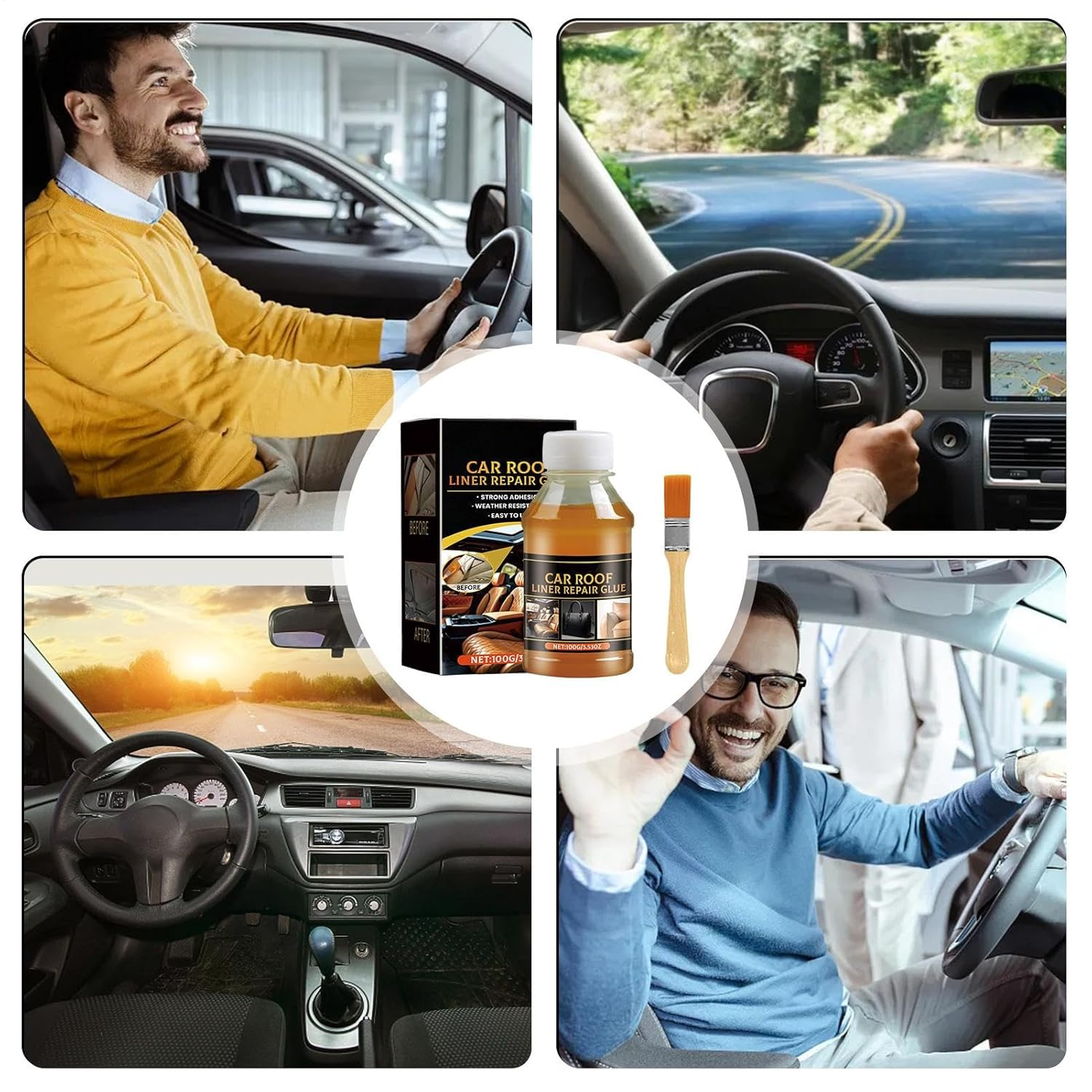 Car Roof Liner Repair Glue - 100G Car Upholstery Glue,Strong Adhesive with Brush, inside Repair for Leather Polyester Sponge Canvas