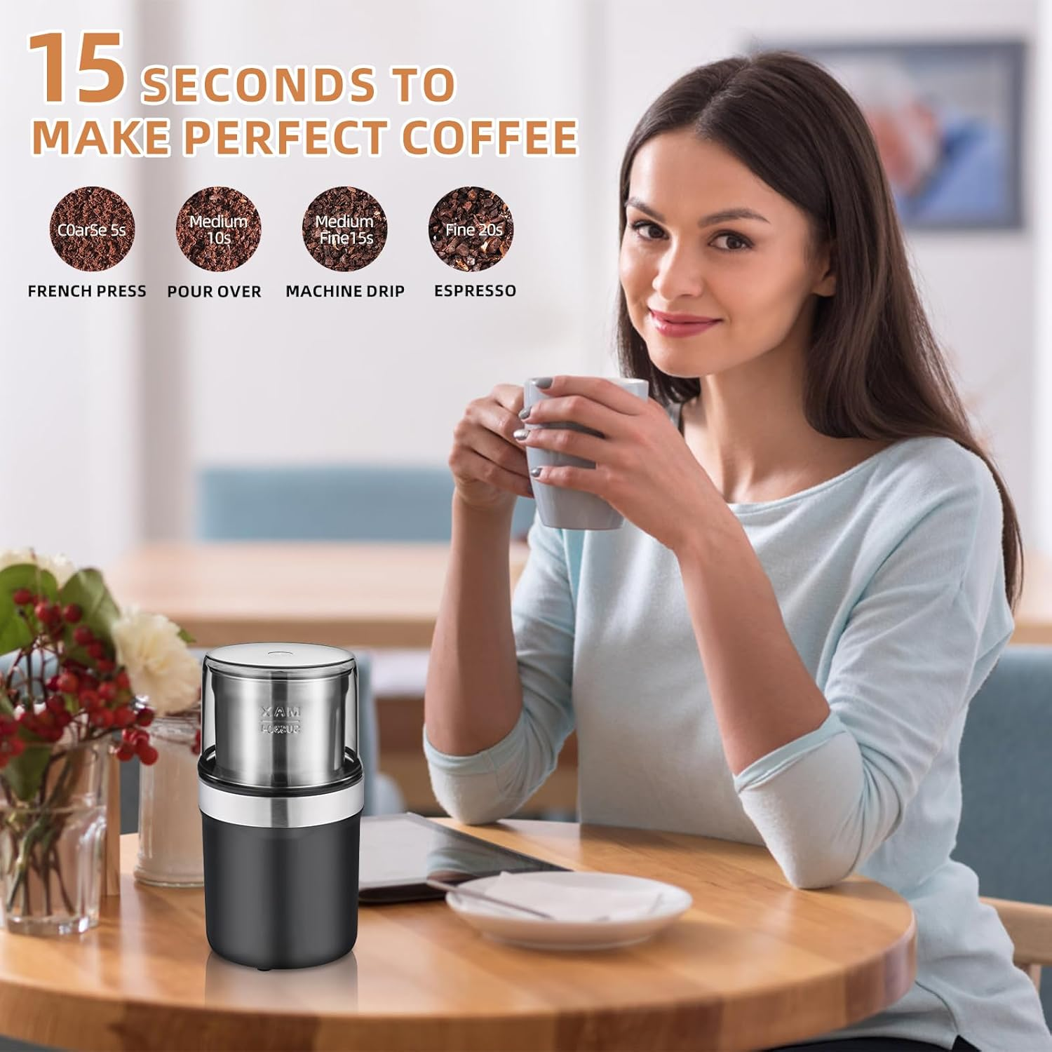 Congeowe Electric Coffee Grinder AU - 200W Removable Wet & Dry Cups, Spice Grinder, Stainless Steel Blade for Beans, Garlic & Spices, Dishwasher Safe (100G Capacity)