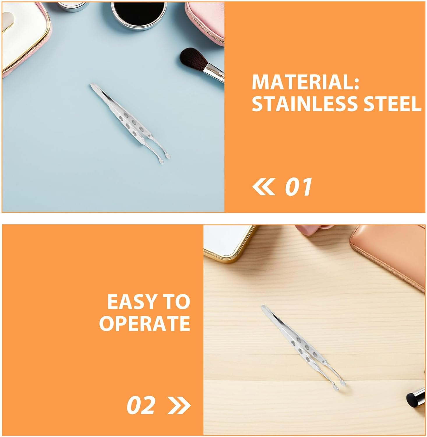 Beavorty 2Pcs Meibomian Gland Massage Forceps round Tip Stainless Steel Eyelid Care Tools for Dry Eyes Home Use image number 4