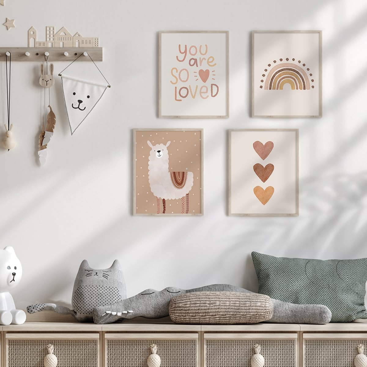 Canssape Set of 4 Boho Rainbow Nursery Girls Room Wall Decor | 8"X10" You Are so Loved Toddler Girl Room Decor | Kids Rainbow Wall Decor for Girls Bedroom Heart Wall Art Prints (Unframed)(Love) image number 6