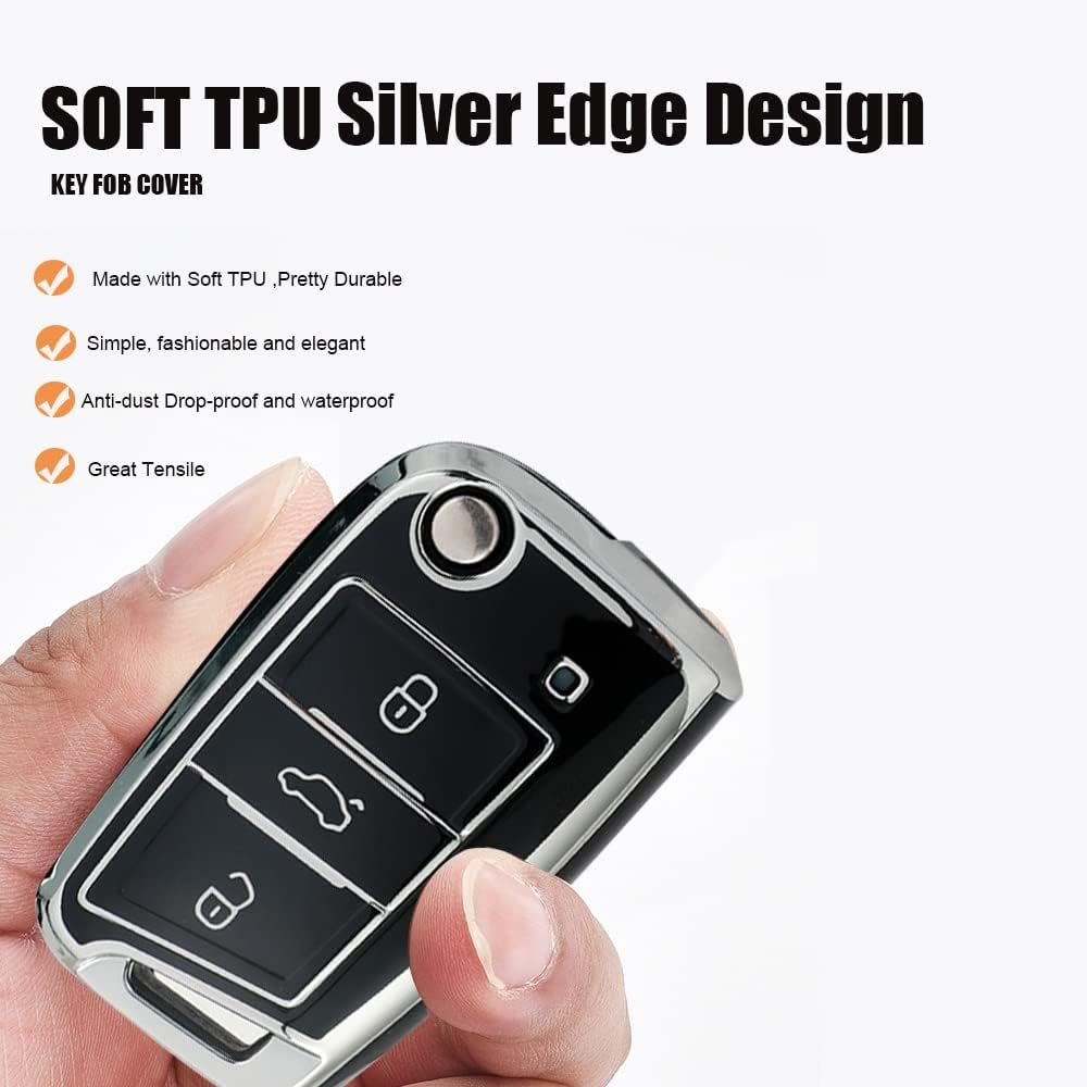 Ontto Car Key Fob Cover Fit for VW Golf 7 MK7 Polo T-ROC Tiguan Skoda Superb Octavia Seat Leon Ibiza Flip Key Case Keyring Key Holder Shell Bag Keychain Decorative Accessories image number 3