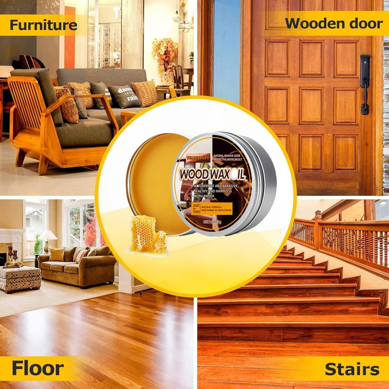 Wood Seasoning Beeswax Furniture Polish & Restoration Care Beeswax with Sponge, Suit for Woods & Furniture, Bamboo, Wooden Surfaces, Wood Polish Protection - 200G image number 4