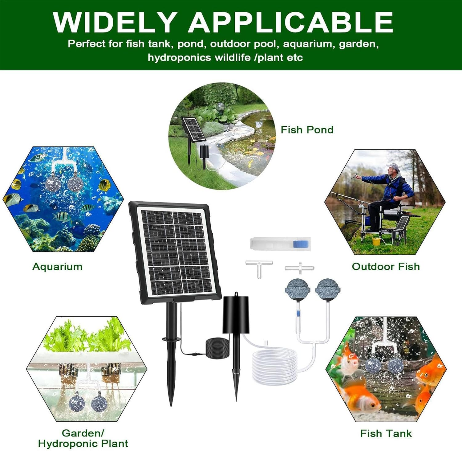 Solar Powered Pond Aerator, Solar Pond Oxygenator, 3 Working Modes, Waterproof Oxygenator with Pipe and Air Bubble Stone for Aquarium Fish Tank image number 6