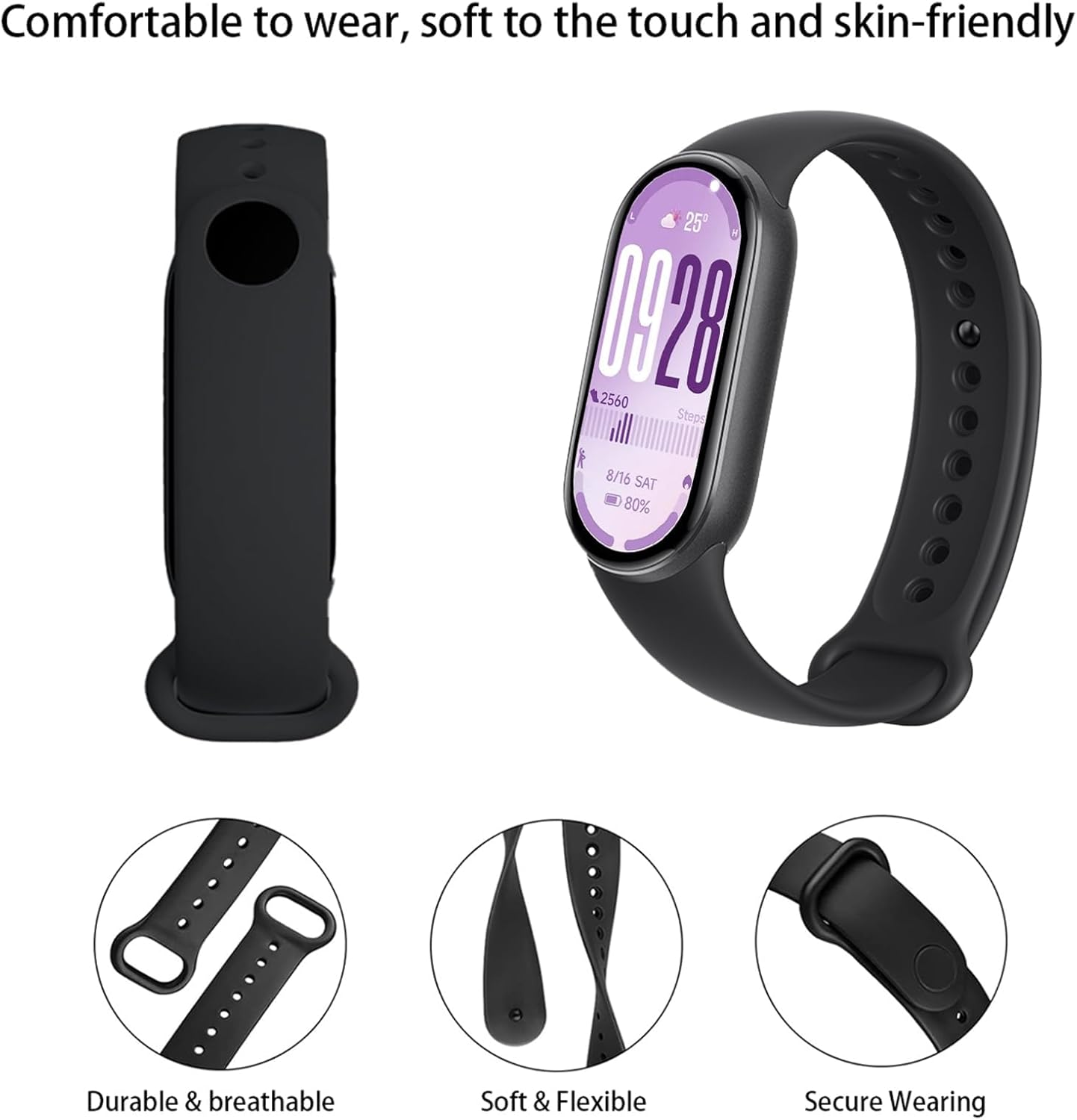 Msksjer Sports Bracelet Compatible with Xiaomi Smart Band 10/9/8 Women Men Soft Silicone Comfortable and Breathable Replacement Strap for Xiaomi Band 10/9/8 image number 6