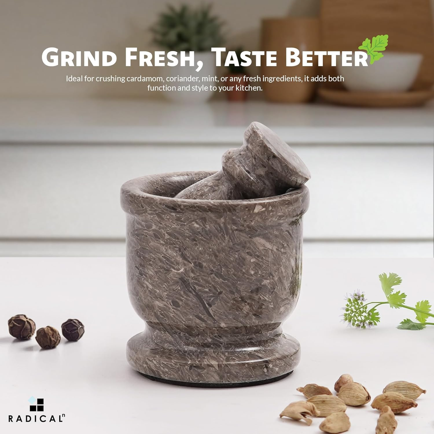 Radicaln Marble Mortar and Pestle Set Oceanic 2.5" Inches Handmade Spice Grinder & Garlic Crusher for Kitchen Mortar and Pestle Set Small Herb Grinder